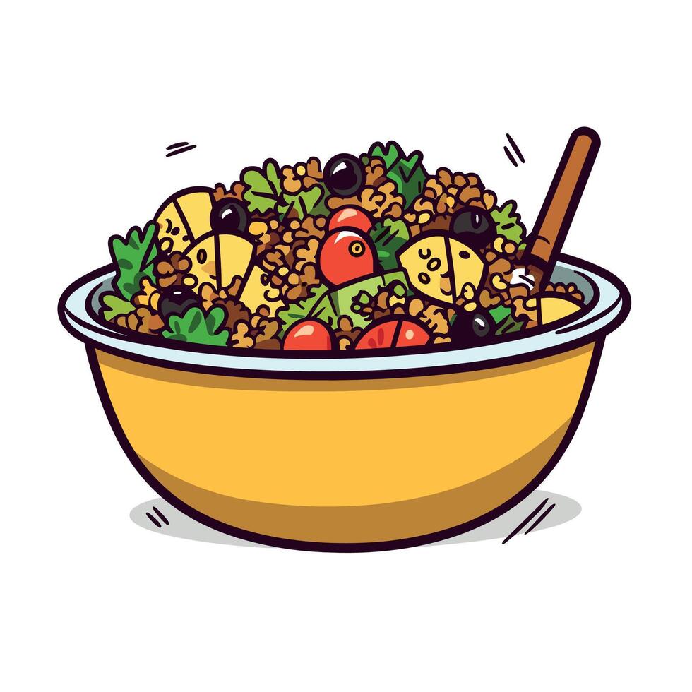 Healthy Quinoa Salad In Bowl Cartoon Illustration vector