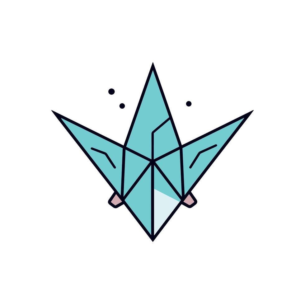 Simple Blue Origami Crane Icon with Black Lines vector