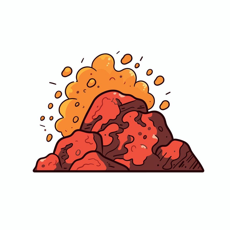 Cartoon Illustration of Volcanic Eruption with Lava Flow and Smoke vector