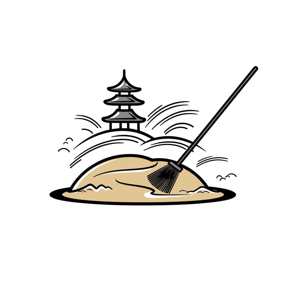 Zen Garden Cartoon Illustration With Pagoda And Rake vector