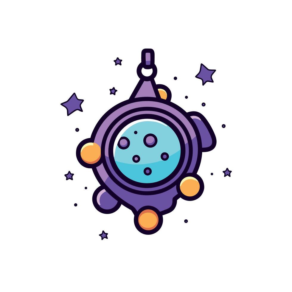 Space Pendant Icon with Purple Details and Star Background on White Background vector