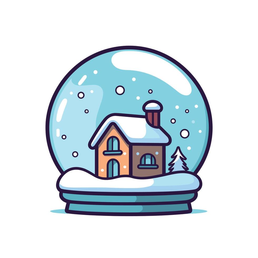Cozy House In Snow Globe With Snowfall Scene vector