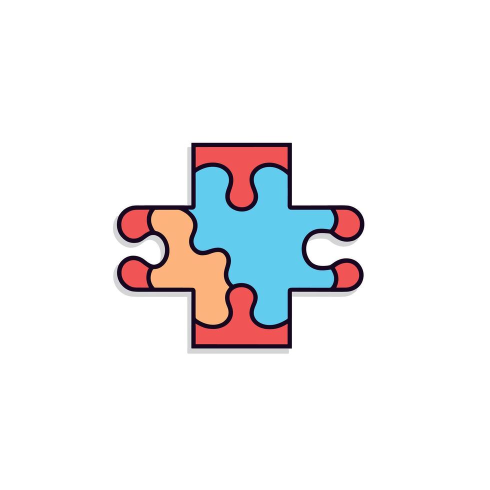 Cartoon Puzzle Piece with Blue and Red Colors Illustration vector