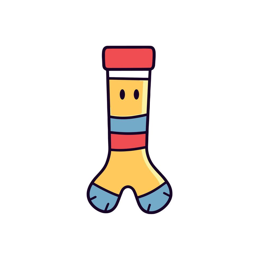 Happy Cartoon Sock With Colorful Stripes And Smile vector