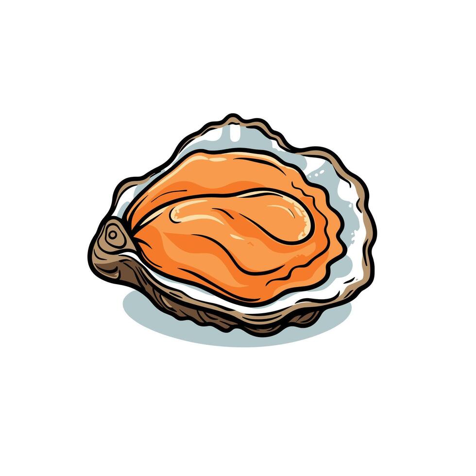 Cartoon Oyster Icon with Open Shell and Orange Flesh vector