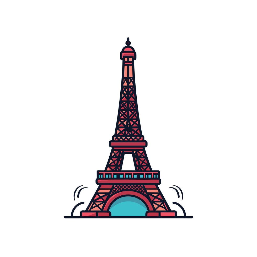 Vibrant Cartoon of Eiffel Tower with Dynamic Elements vector