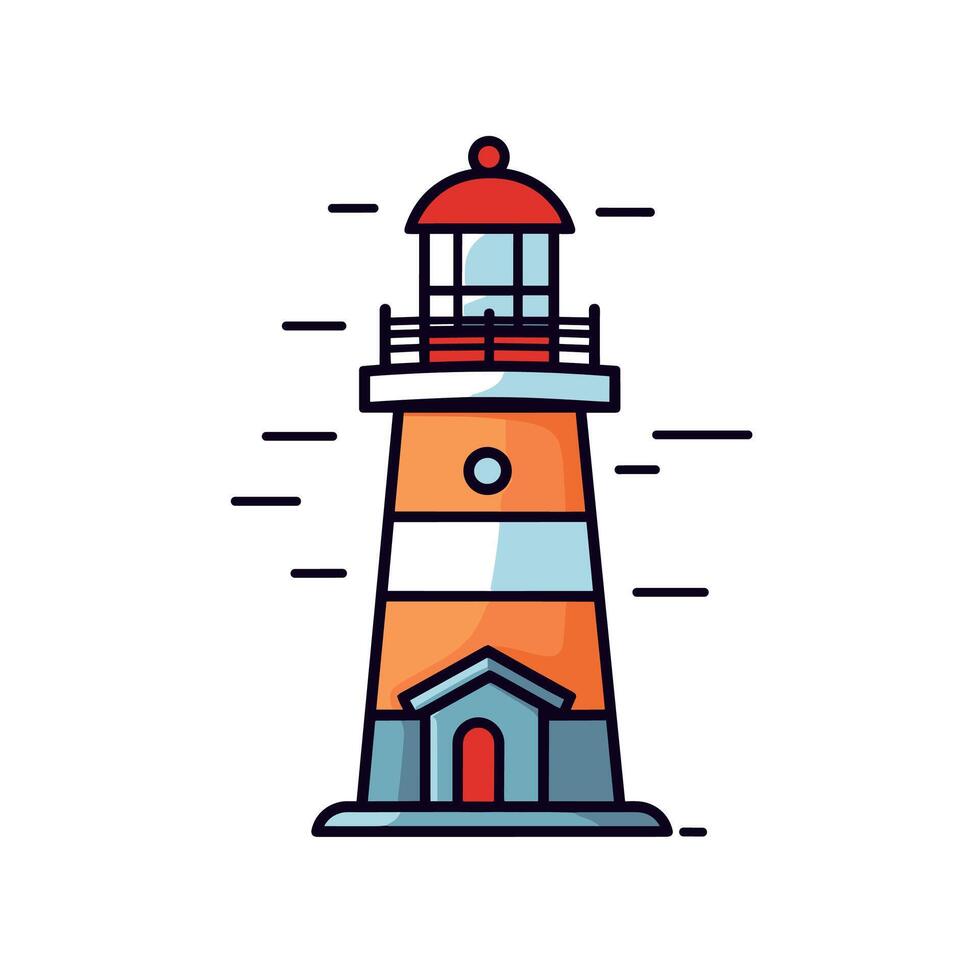 Minimalist Lighthouse Icon with Red and Orange Stripes on White Background vector