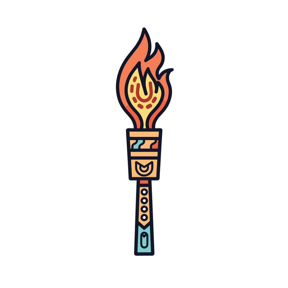 Decorative Torch With Colorful Flame And Tribal Patterns vector