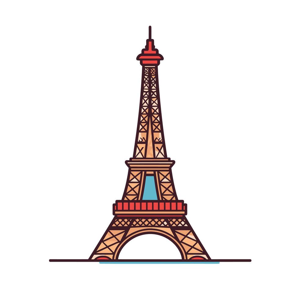 Detailed Cartoon of the Eiffel Tower with Red and Blue Highlights vector