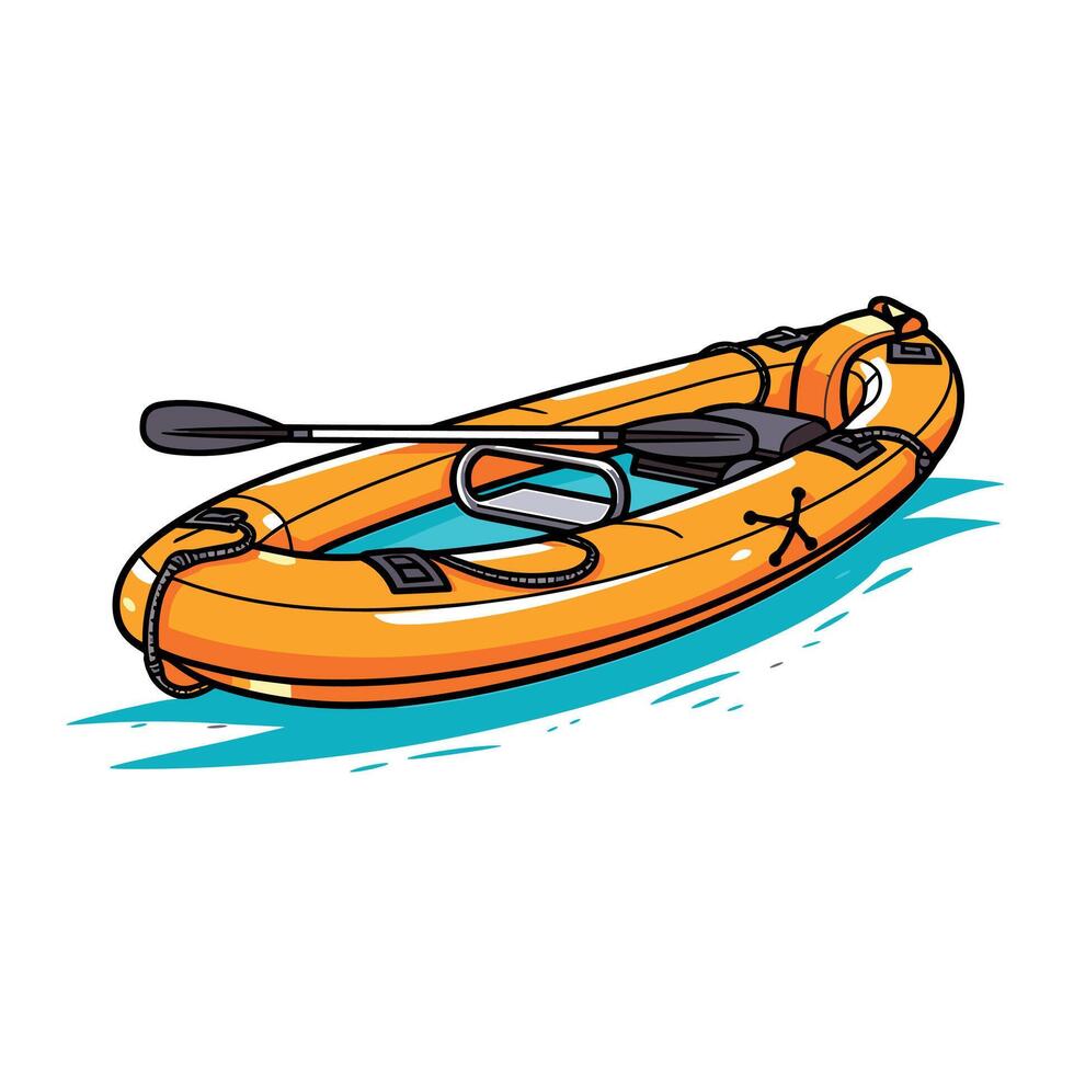 Cartoon Illustration of an Inflatable Kayak with Paddle vector