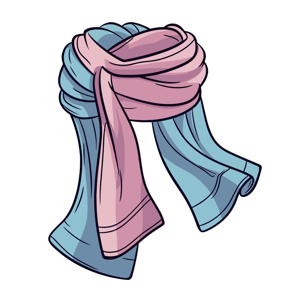 Cartoon Blue And Pink Knitted Scarf Illustration vector
