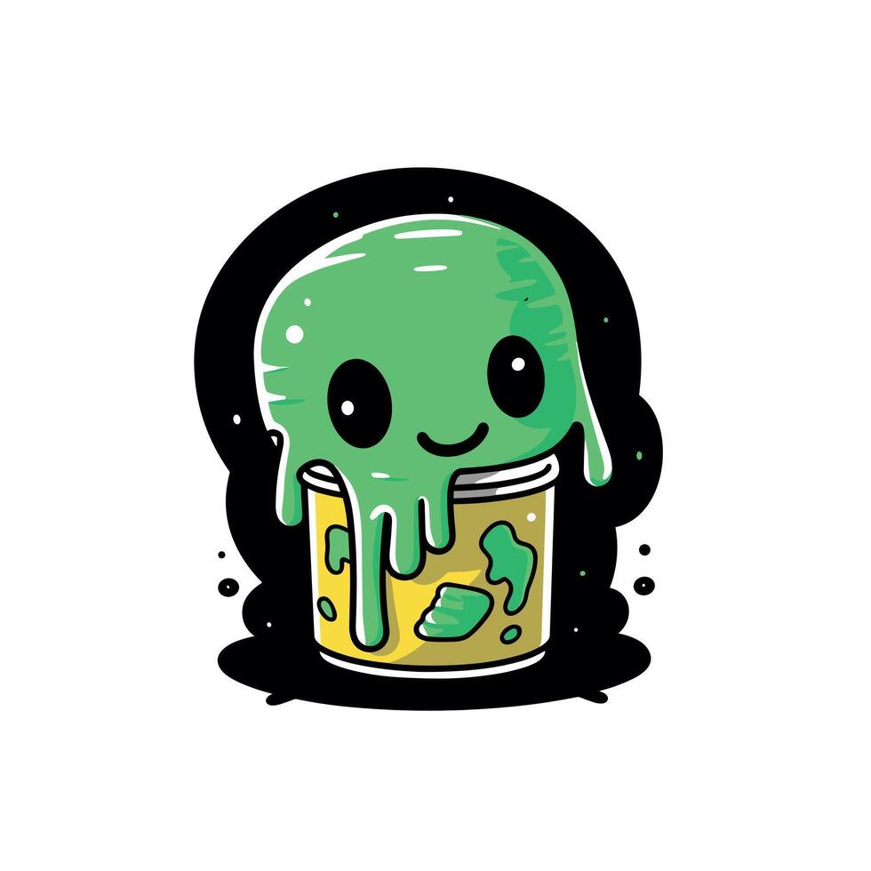 Cute Cartoon Illustration of a Happy Slime Creature in a Can vector