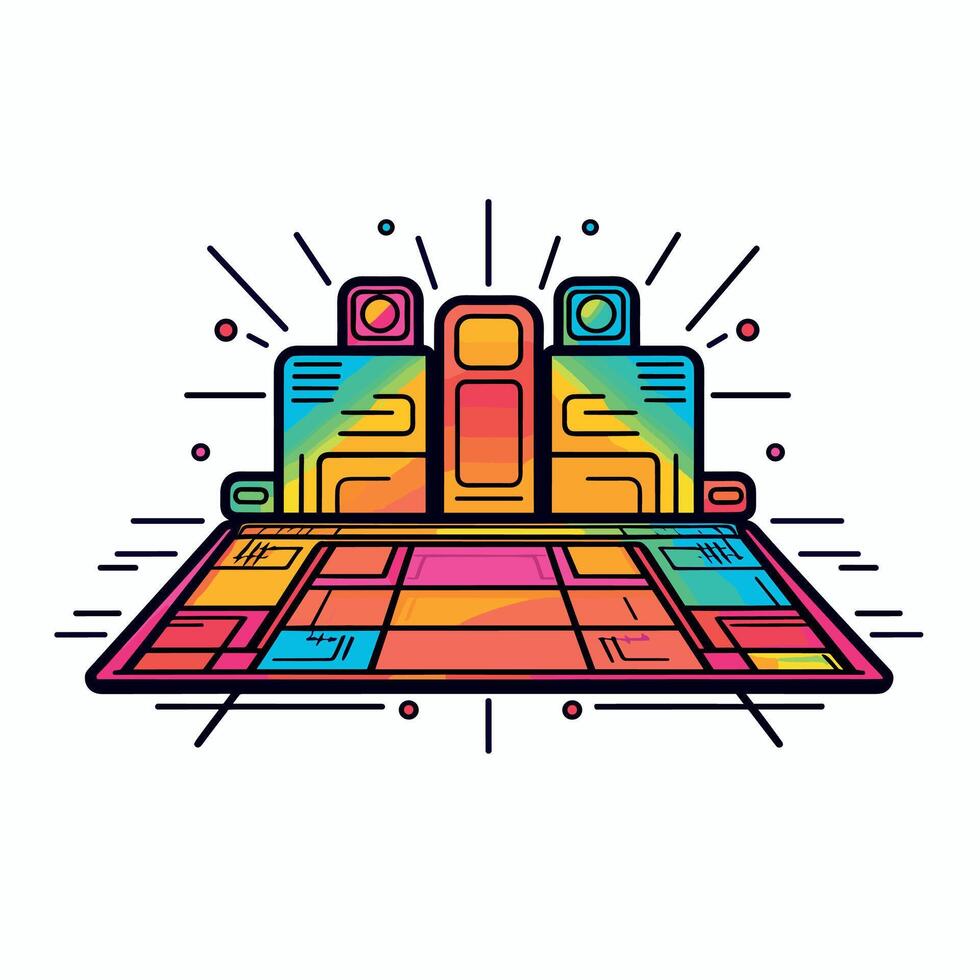 Modern digital globe illustration on a colorful grid background, representing technology and connectivity vector