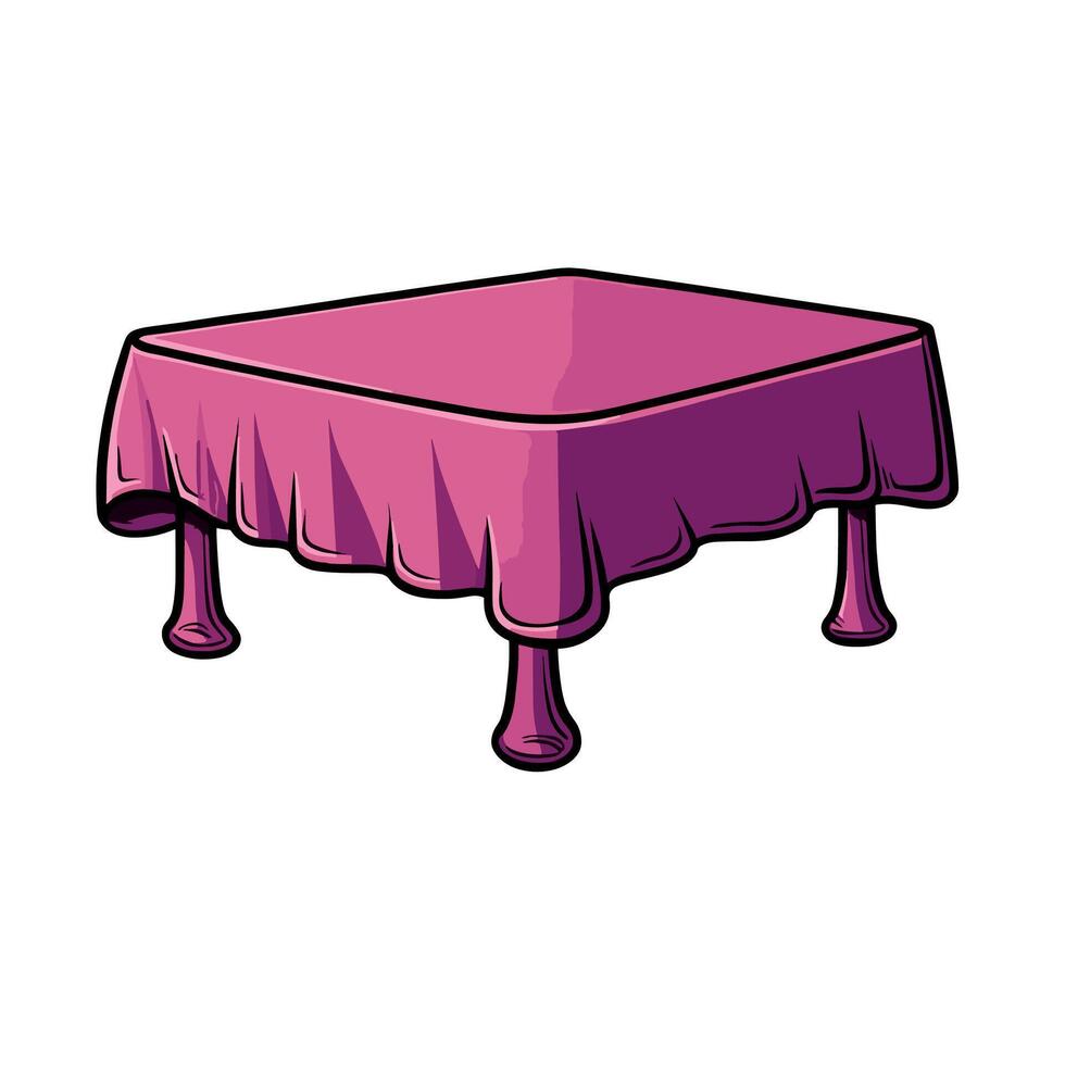 Pink Table Cartoon Illustration With Tablecloth vector