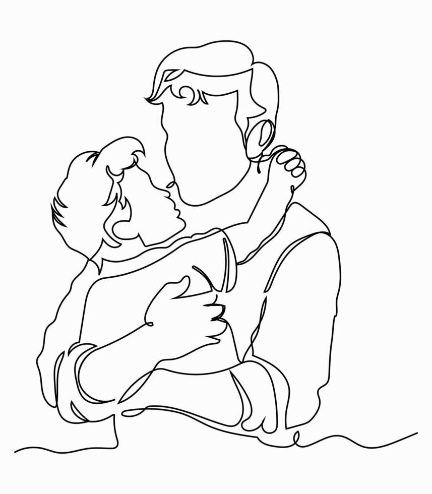 One continuous line of a father scolding his son. vector