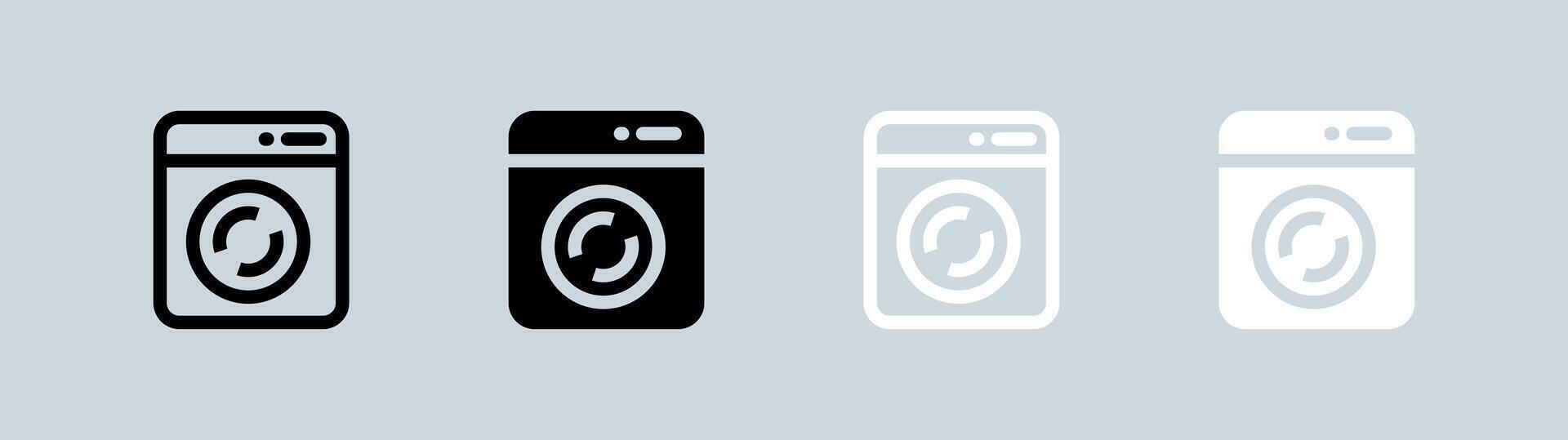 Washing machine icon set in black and white. Laundry signs illustration. vector