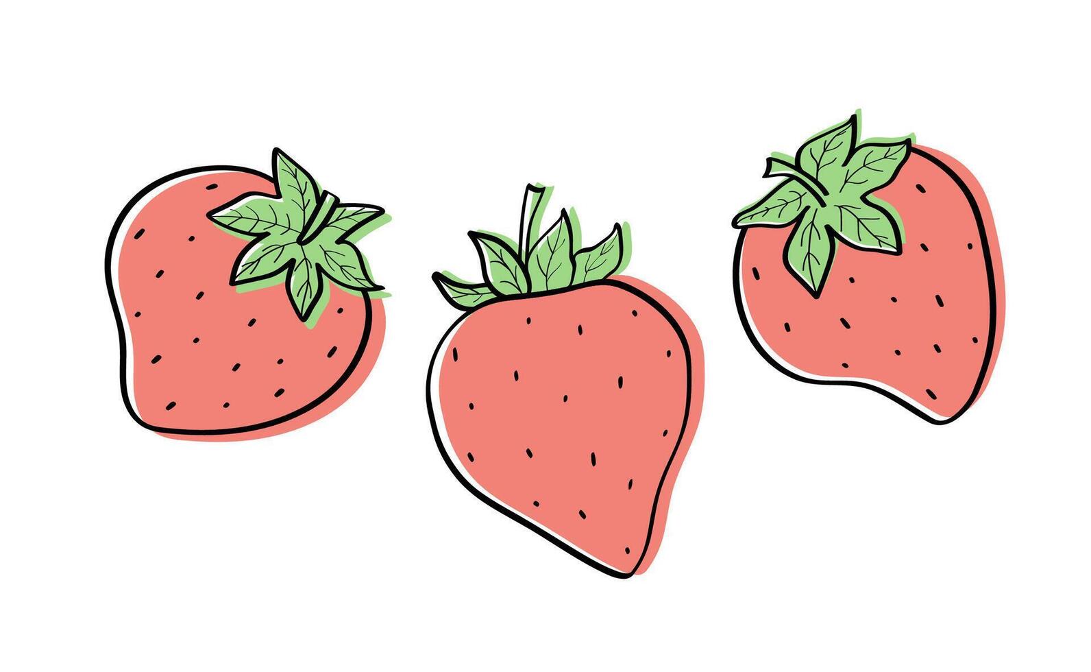 Strawberry sketch icons set. illustration of cartoon strawberry berries with leaves, doodle style. vector