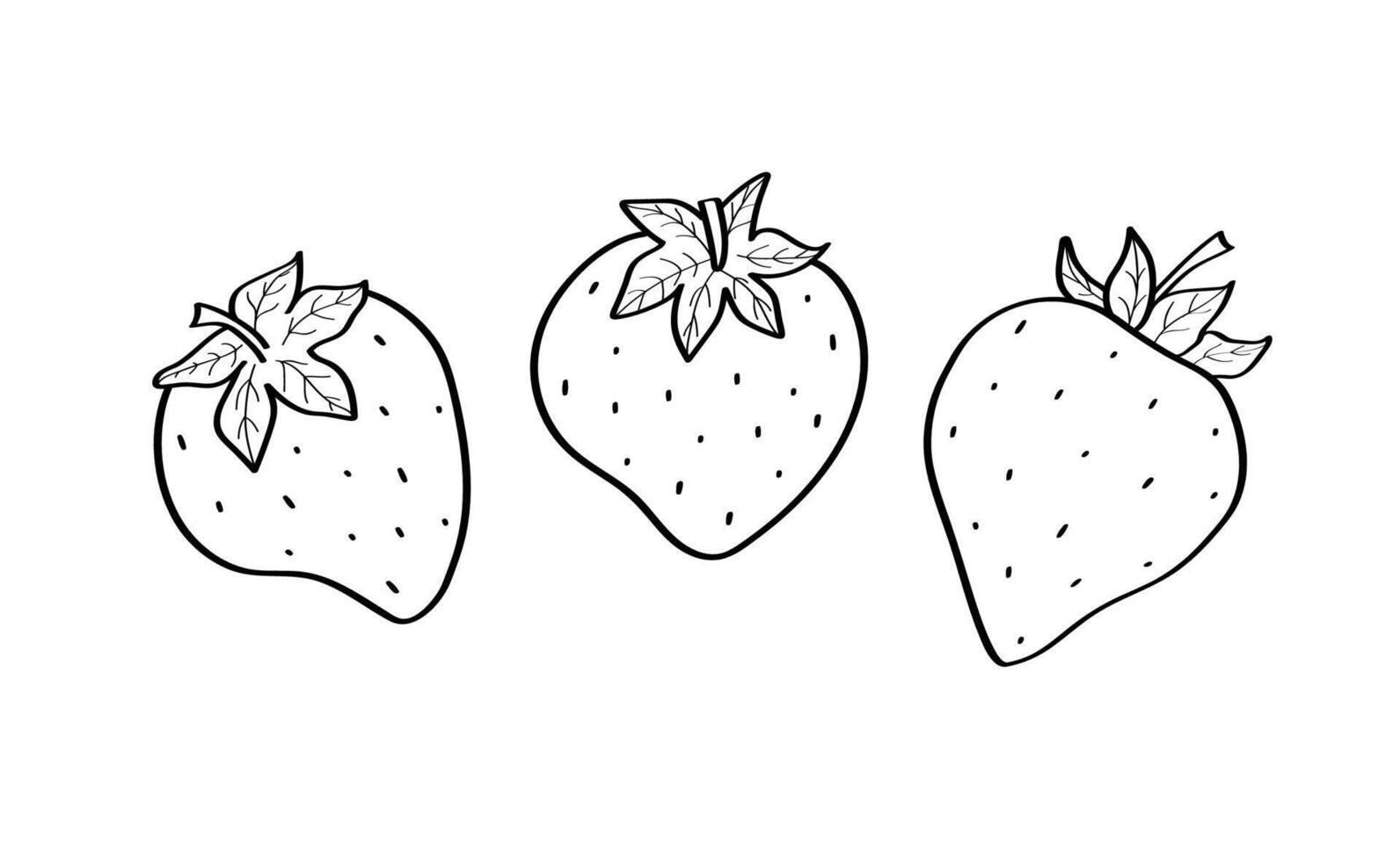 Strawberry sketch icons set. illustration of cartoon strawberry berries with leaves, doodle style. vector