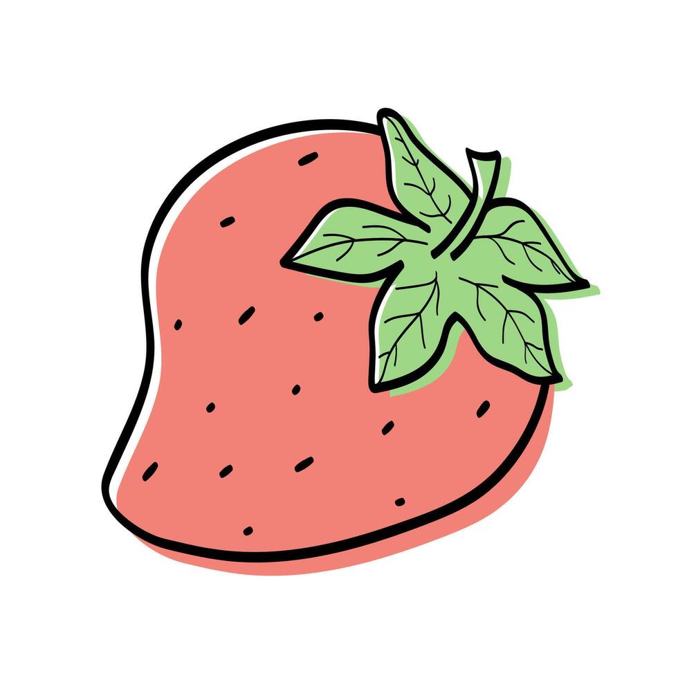 Strawberry sketch icon. illustration of cartoon strawberry berry with leaves, doodle style. Isolated on white. vector