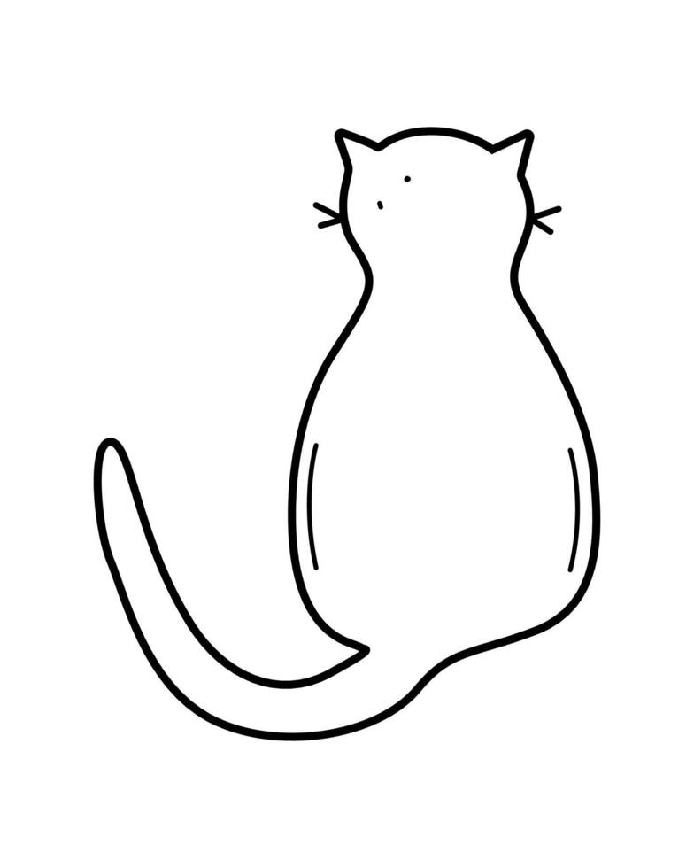 Cute cartoon cat is sits. doodle illustration of a funny pet cat. Isolate on white. vector