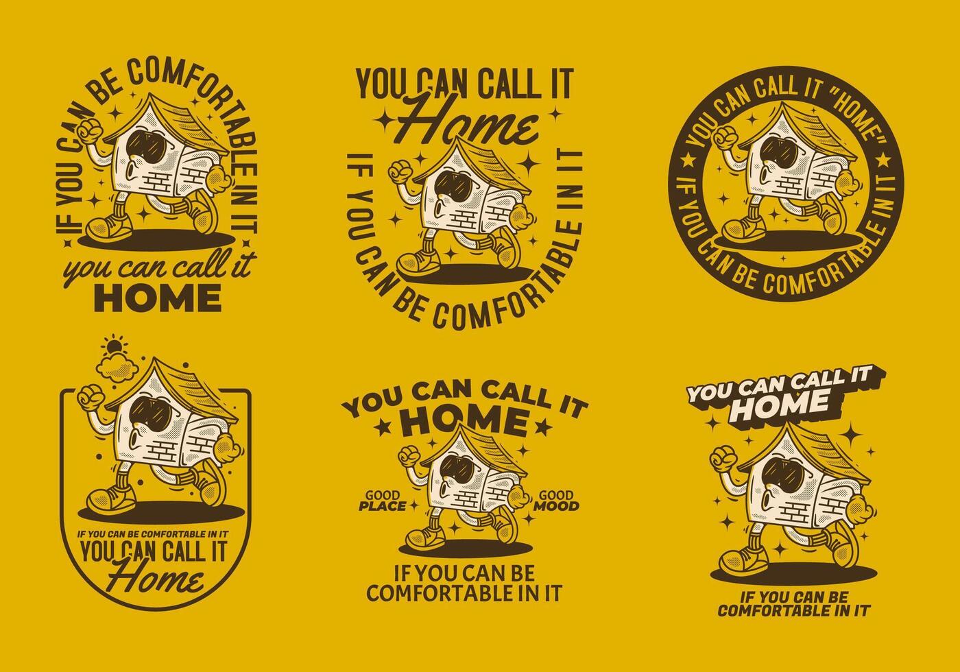Walking house mascot character in vintage retro style vector