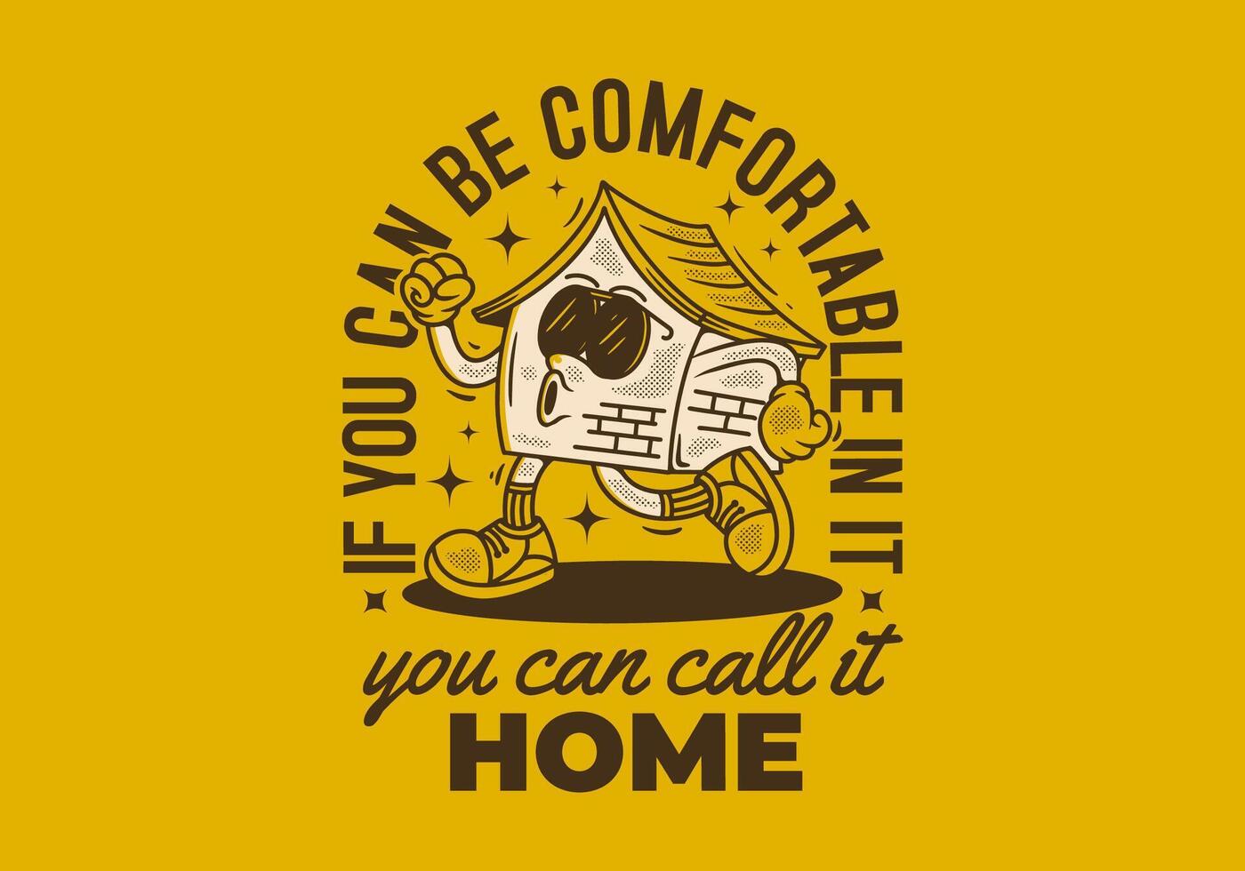 Walking house mascot character in vintage retro style vector