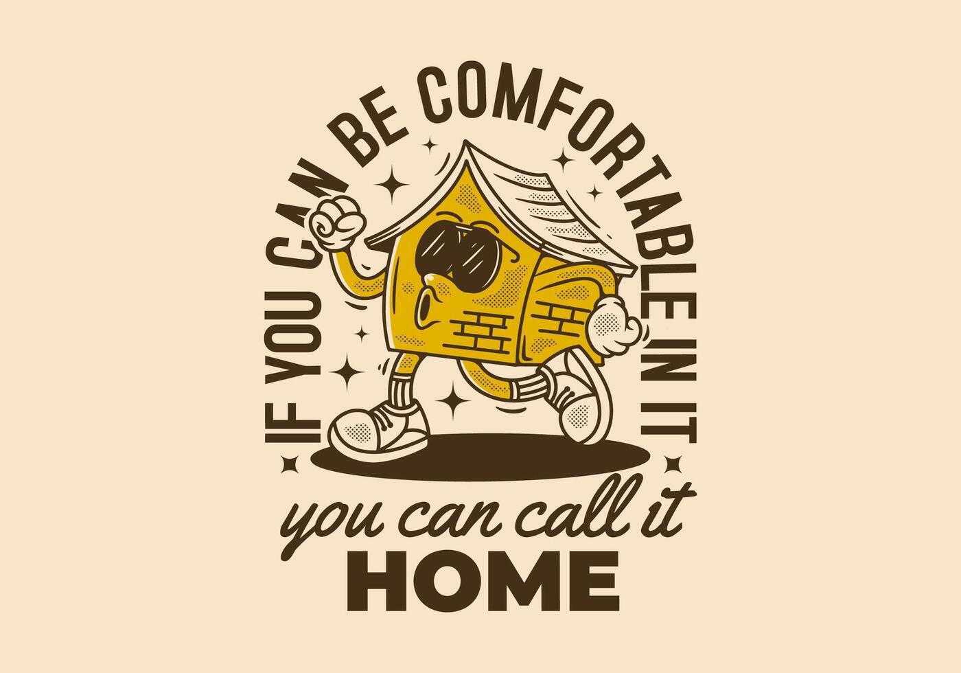 Walking house mascot character in vintage retro style vector