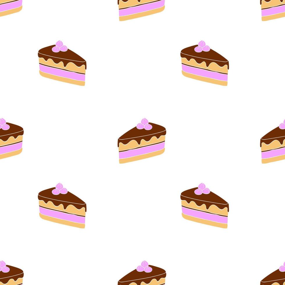 Pattern with slices of cake, cheesecakes on white background. vector