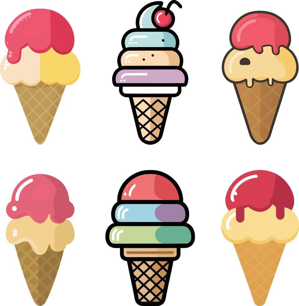 Collection of ice cream set illustration isolated vector