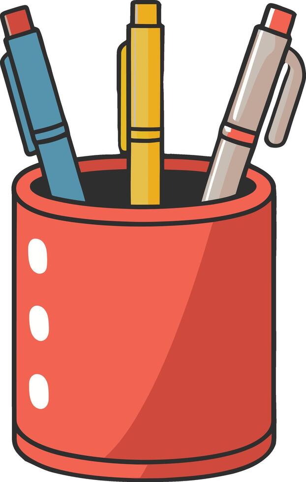 Office pencil and pen holder isolated illustration vector