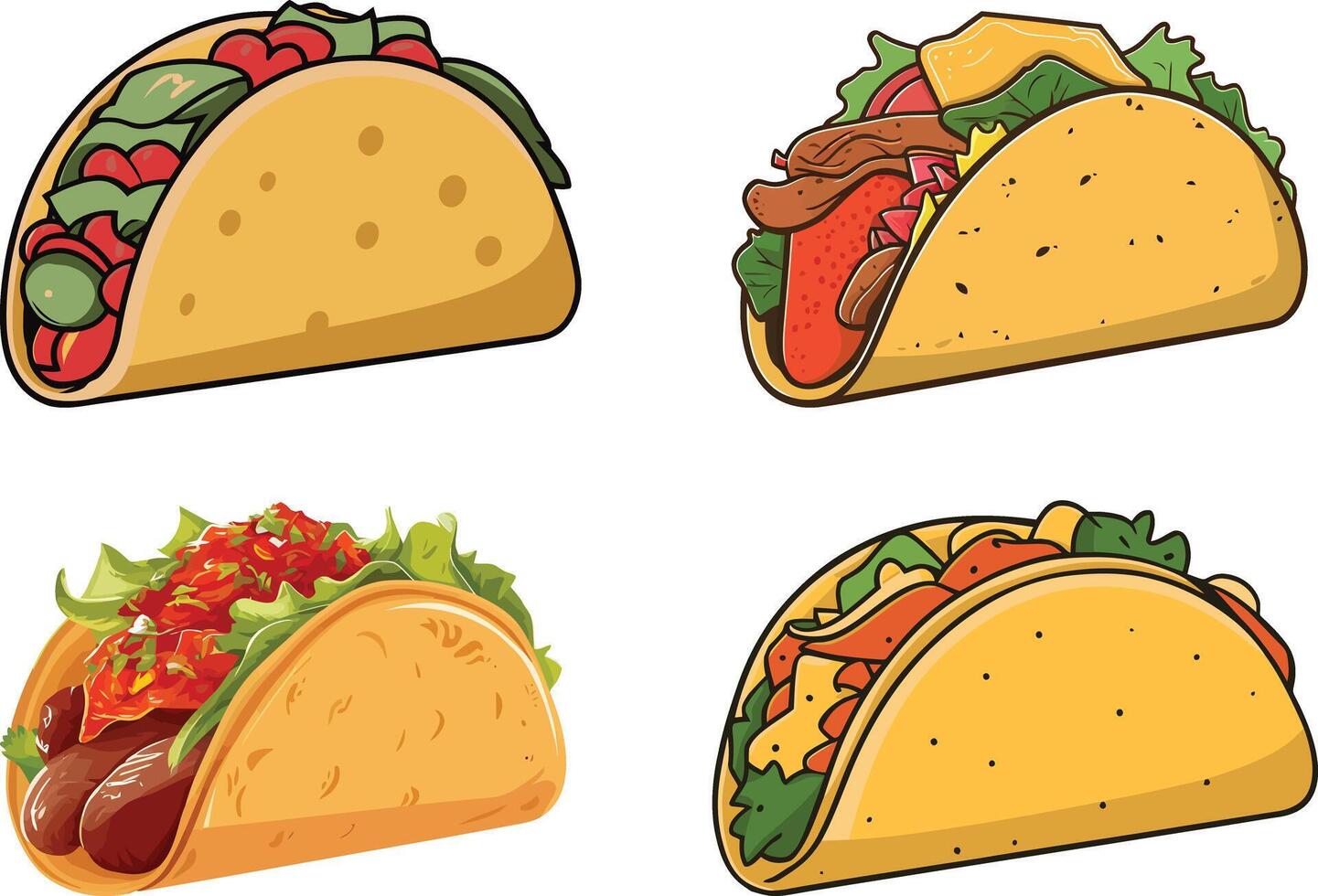 Collection of Mexican taco isolated illustration vector