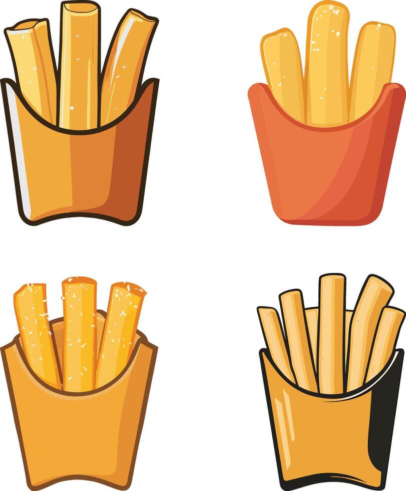 Collection of French fries illustration isolated on white background set vector