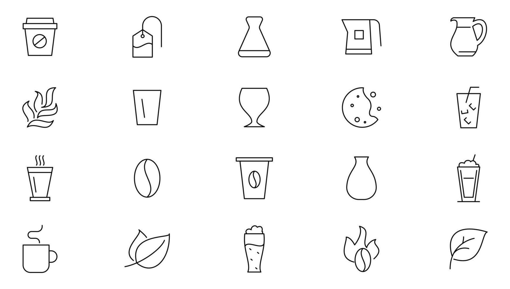 Coffee and tea line icons set. Coffee shop, beans, hot coffee, espresso cup, cappuccino, maker machine outline icon collection. UI thin outline icons pack. vector