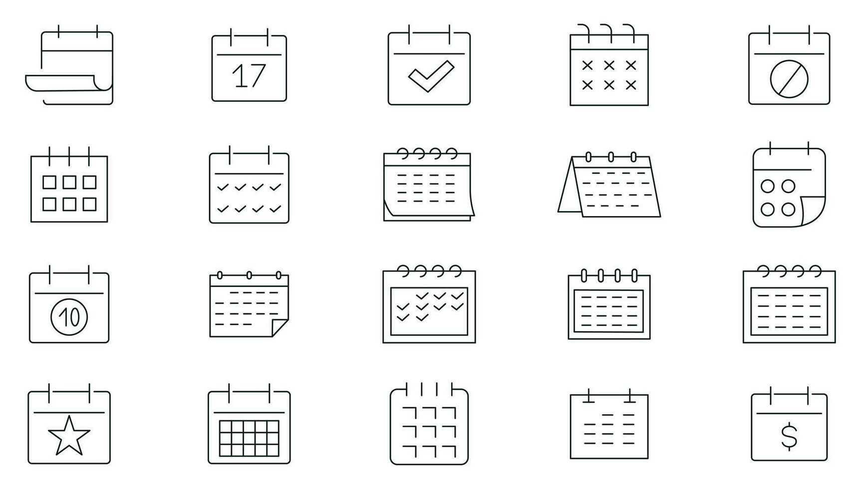 Calendar thin line icons set. Deadline, timetable, schedule, meeting, appointment outline icon collection. Thin outline icons pack. vector