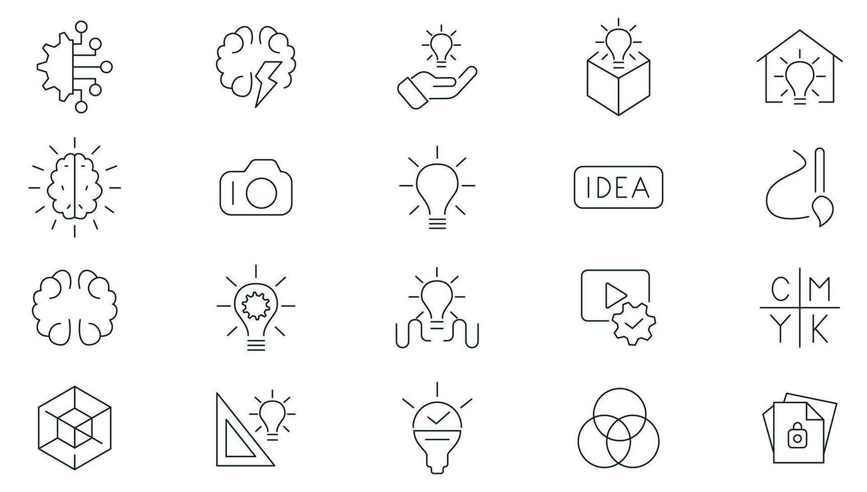 Creative ideas and inspiration linear icons collection. Innovation, idea, think, plan icon collection. UI thin outline icons pack. vector