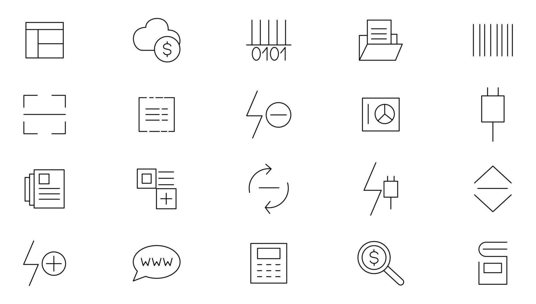 Flashcode linear icon set. Online, barcode, payment, details, code, scan outline icon collection. UI thin outline icons pack. vector
