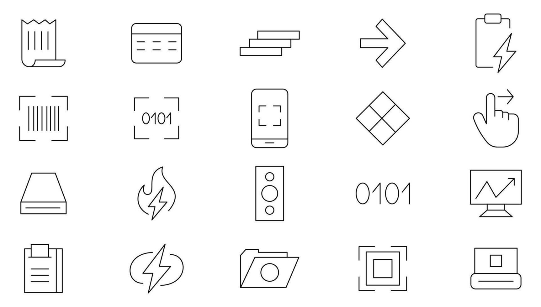 Flashcode linear icon set. Online, barcode, payment, details, code, scan outline icon collection. UI thin outline icons pack. vector