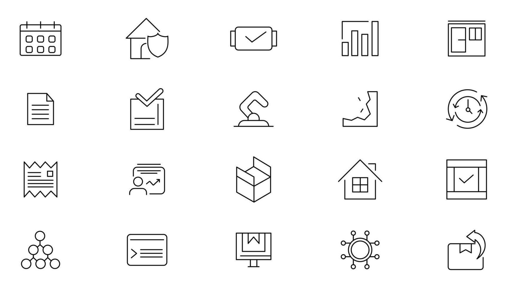 Supply chain line icon set. Logistic supply chain, value chain, delivery, manufacturing, e-commerce, distribution, warehouse, transportation, management, shipping icon collection. vector