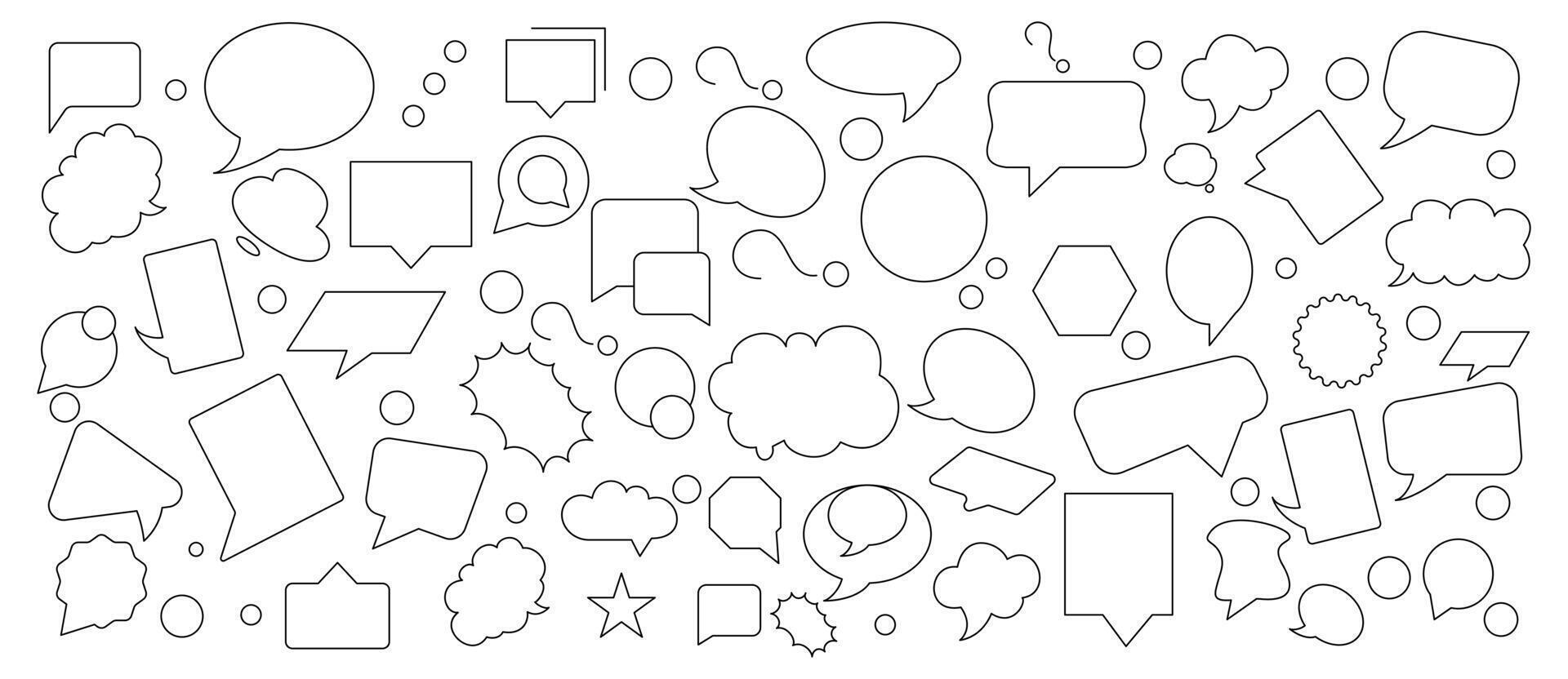 Speech Bubble line icon set. Talk bubble icon. Speech, bubble, talk, chat, message, balloon and communication icon. Cloud speech bubbles outline icon collection. UI thin outline icons pack. vector