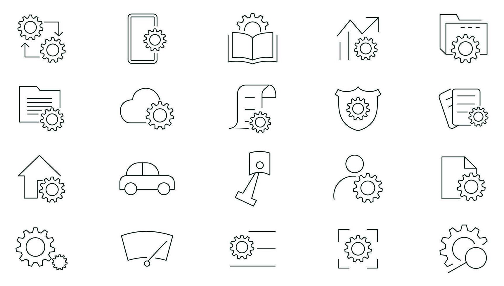 Repair and servicing line icons set. Setup and setting, fix, setting, help, operation, gear, processing, tools outline icon collection. Thin outline icons pack. vector