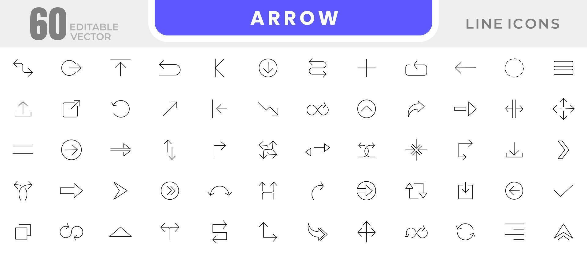 Arrow line icon set. Black arrow outline icon collection. UI thin outline icons pack. vector