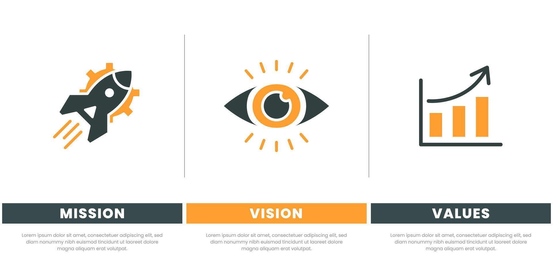 Mission, Vision and Values of company with text Company infographic Banner template. Modern flat icon design. Abstract icon. Purpose business concept. Business vision presentation vector