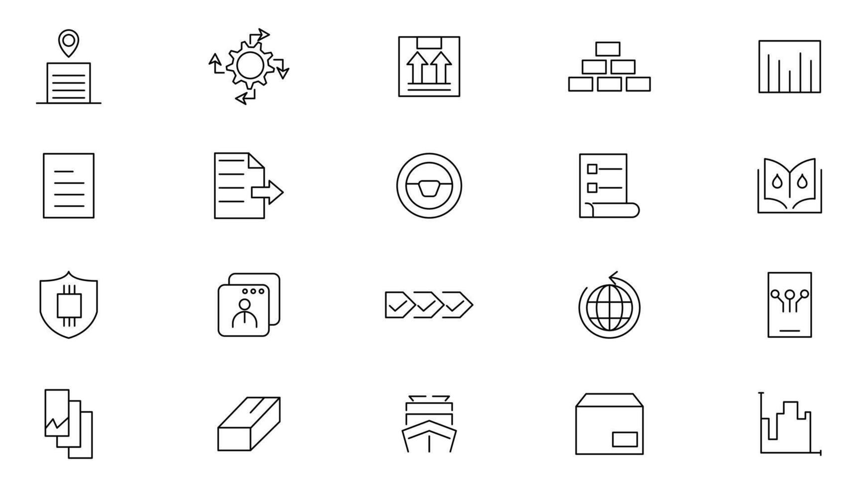 Supply chain line icon set. Logistic supply chain, value chain, delivery, manufacturing, e-commerce, distribution, warehouse, transportation, management, shipping icon collection. vector