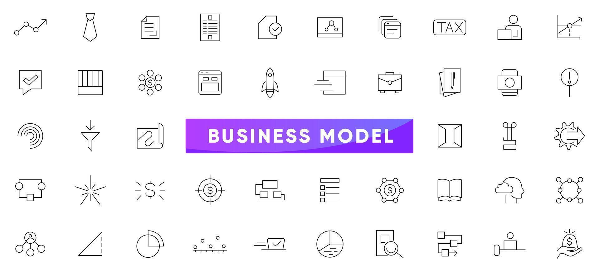 Business model line icon set. Business Intelligence, visualization, analytic dervice, risk management, strategy, data management and analysis outline icons collection. UI thin outline icon set. vector