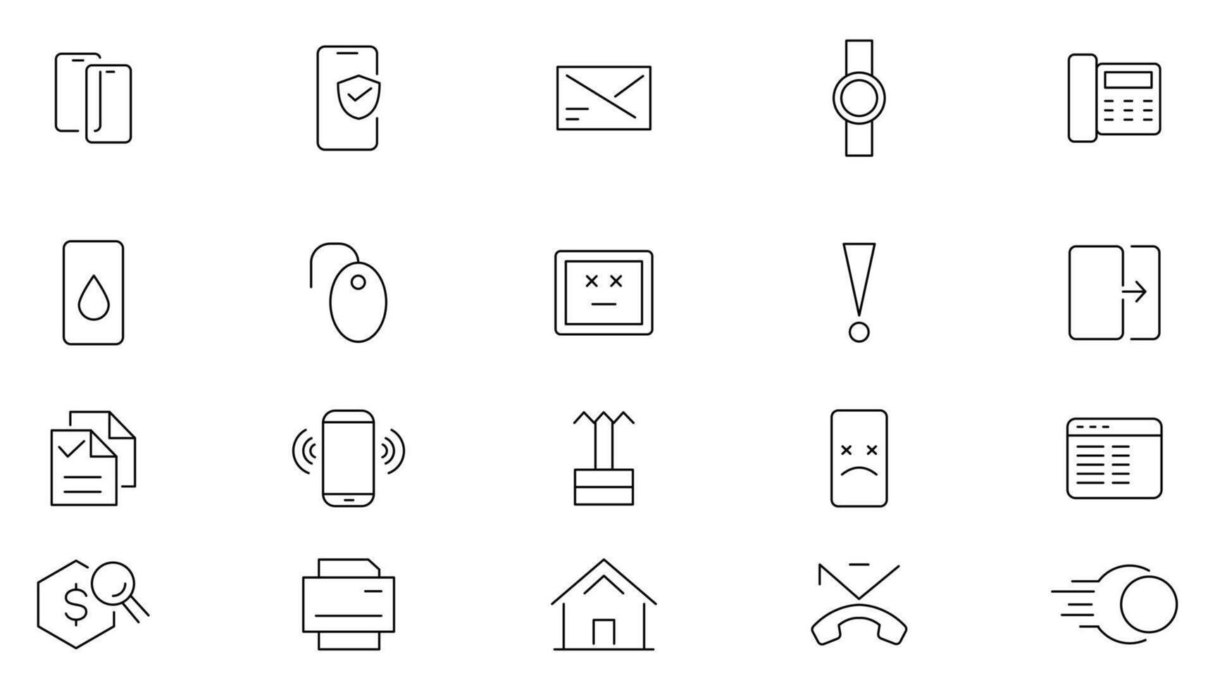 Mobile phone line icon set. Smartphone, global calls, online support, mobile phone, calculate report, chat message and app outline icon collection. UI thin outline icons vector