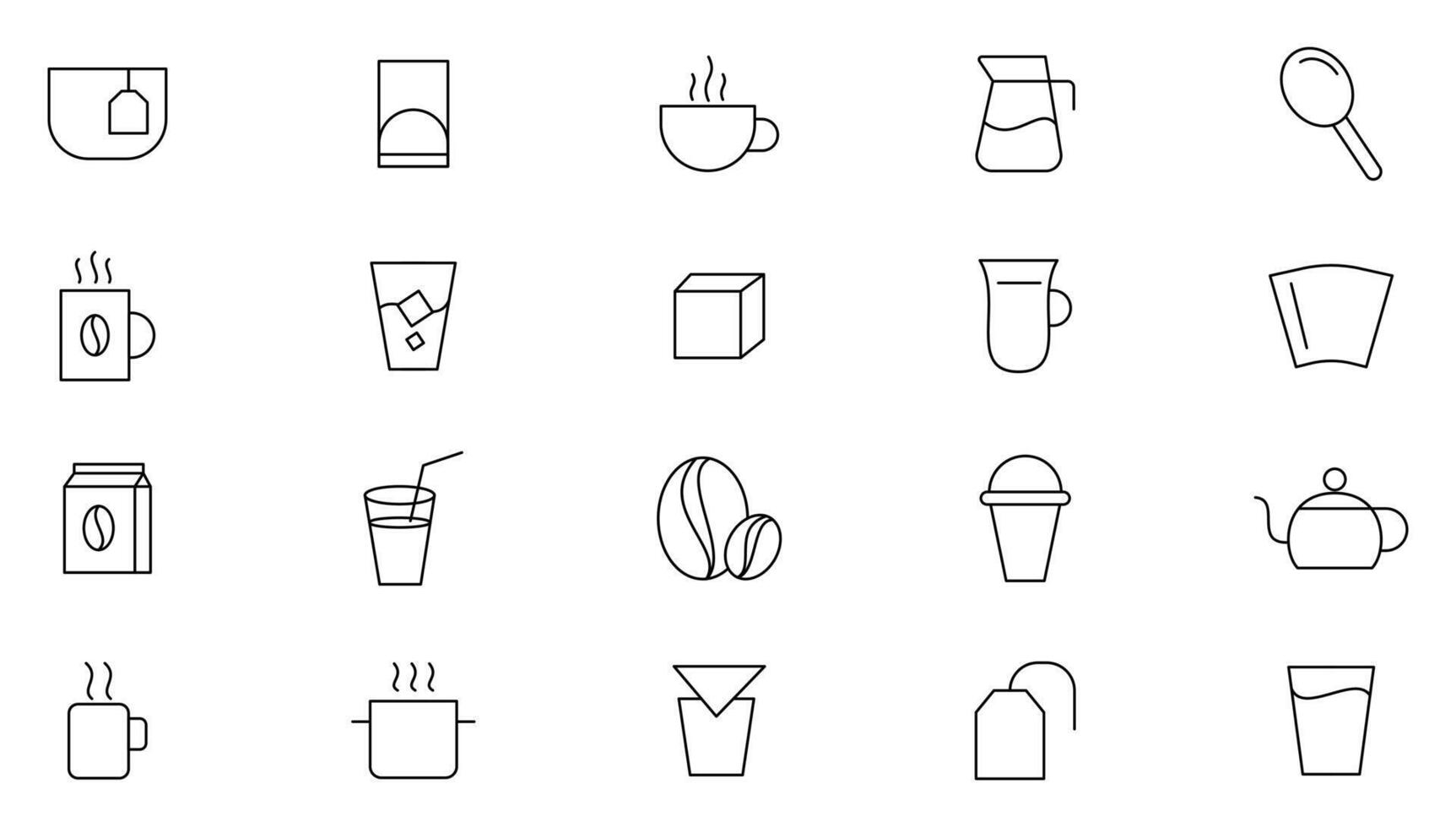 Coffee and tea line icons set. Coffee shop, beans, hot coffee, espresso cup, cappuccino, maker machine outline icon collection. UI thin outline icons pack. vector