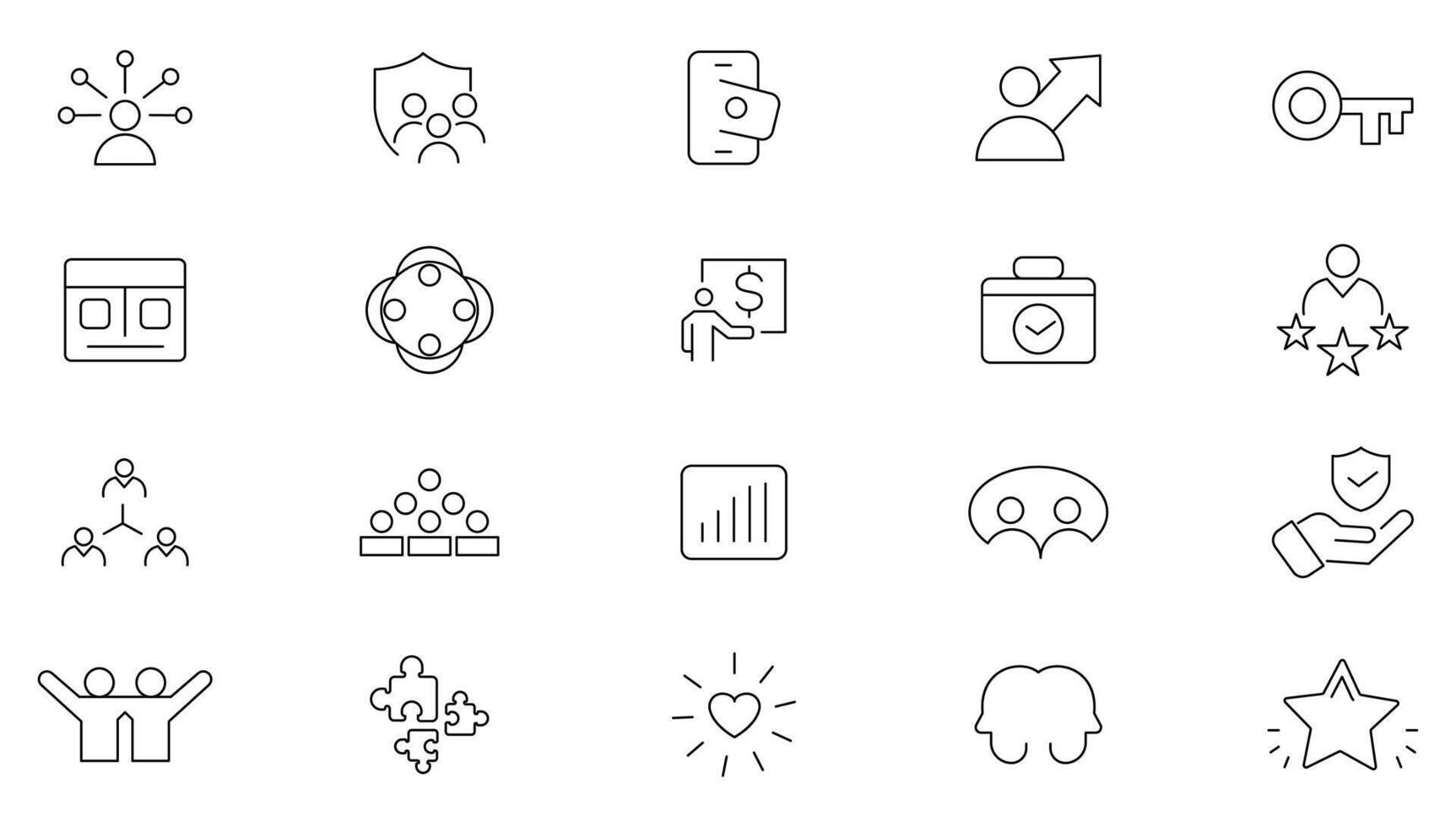Trust line icon set. Believe, confidence, depend, trustworthy, friends, truth, faith, sincerity outline icon collection. UI thin outline icons pack. vector