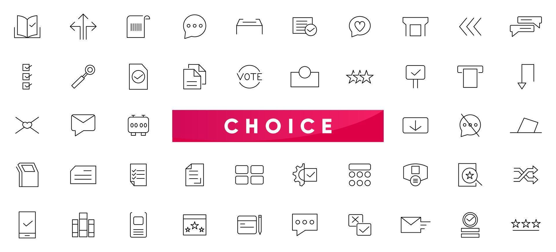 Choice line icon set. Confirm, approved, check list, warranty, options, preference, choice and decision outline icon collection. UI thin outline icons vector