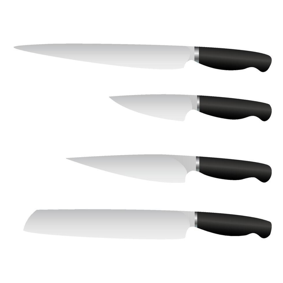 The knives are realistic. carving and chopping knives, chef's knives, fillet knives, cutlery. illustration vector
