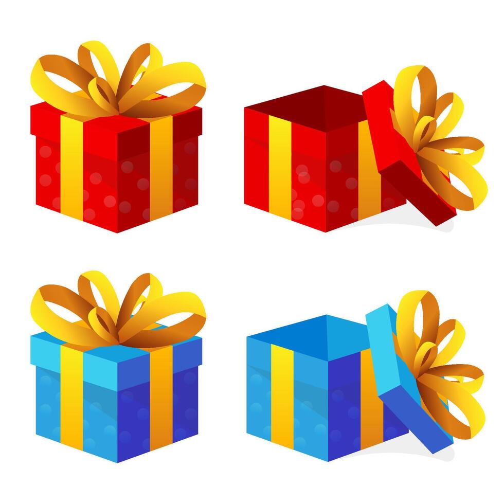 A set of open closed gift boxes. illustration vector